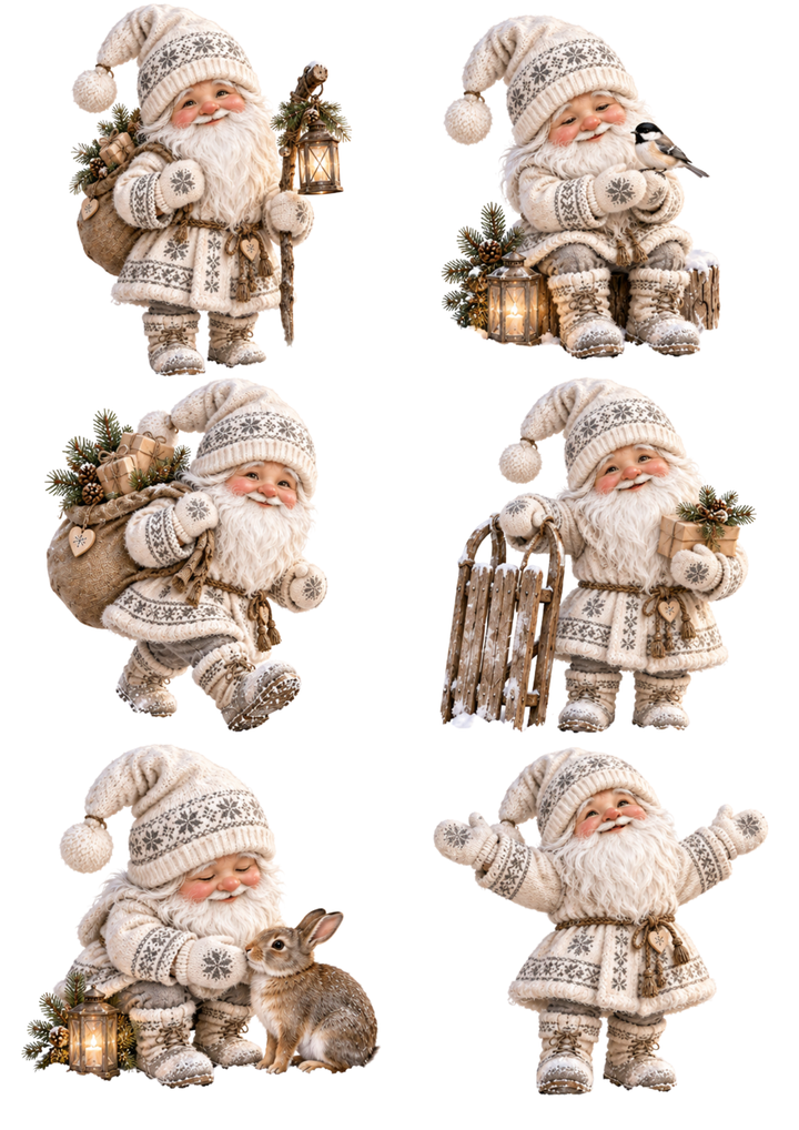 Rice Paper For Decoupage Scandinavian Gnome Winter Collage  Cat. No 10646