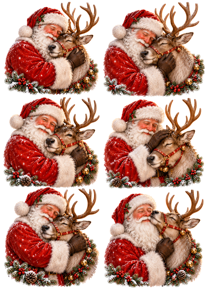 Rice Paper For Decoupage Santa &amp; His Faithful Reindeer Collage Cat. No 10650