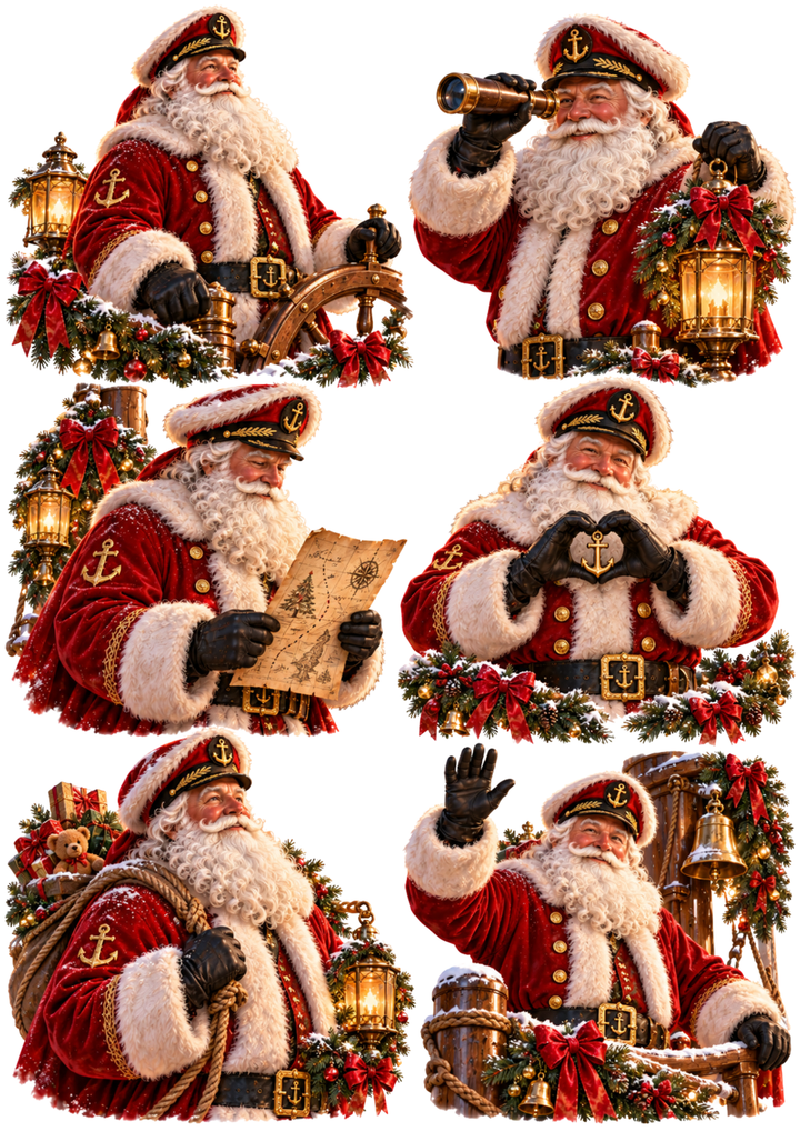Rice Paper For Decoupage Santa’s Nautical Christmas Captain Collage Cat. No 10653