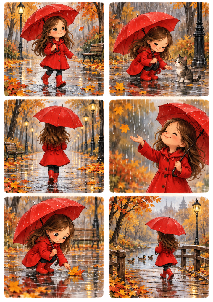 Rice Paper For Decoupage Rainy Autumn Adventures in the Park Collage  Cat. No 10672