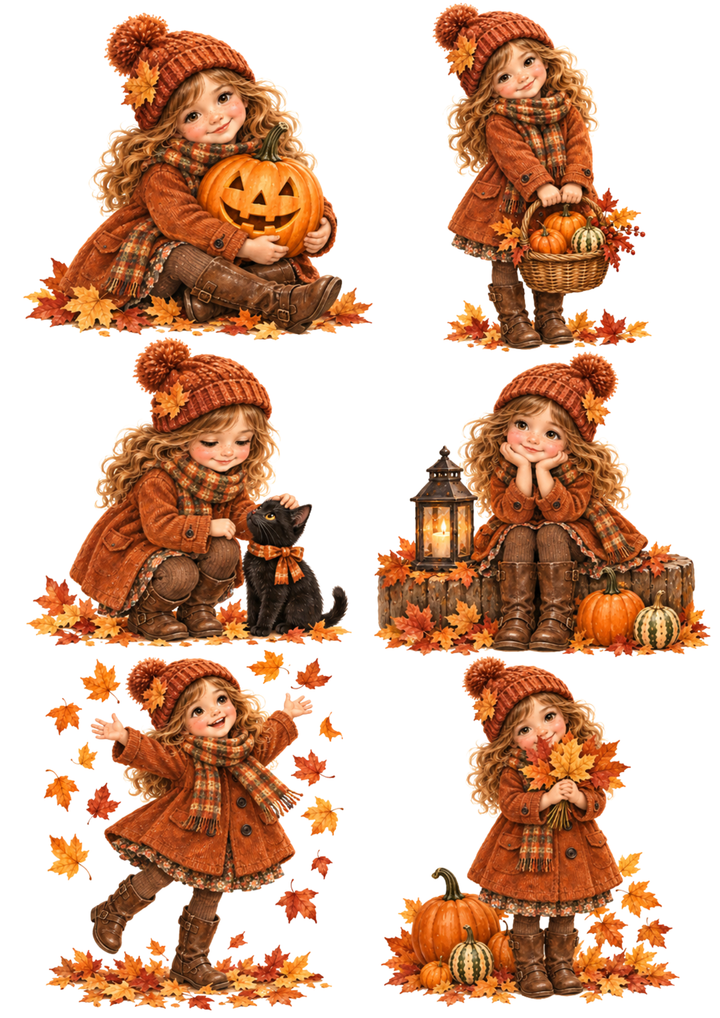 Rice Paper For Decoupage Cozy Autumn Halloween Girl Collage Cat. No 10674