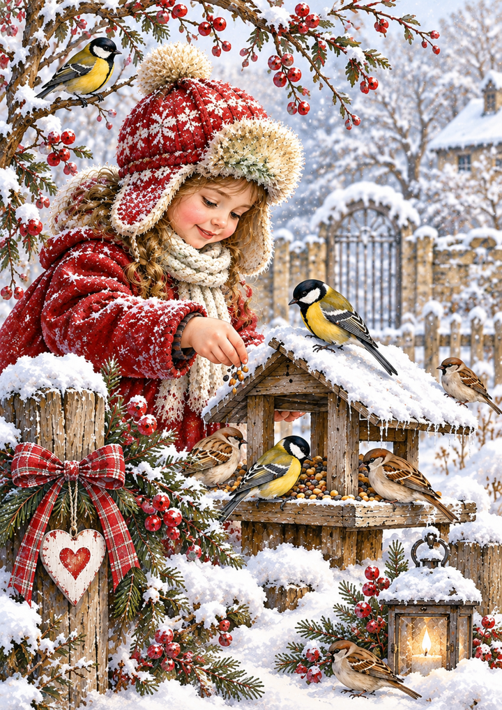 Rice Paper For Decoupage Snowy Garden Bird Feeder Moment Full Cat. No 10696