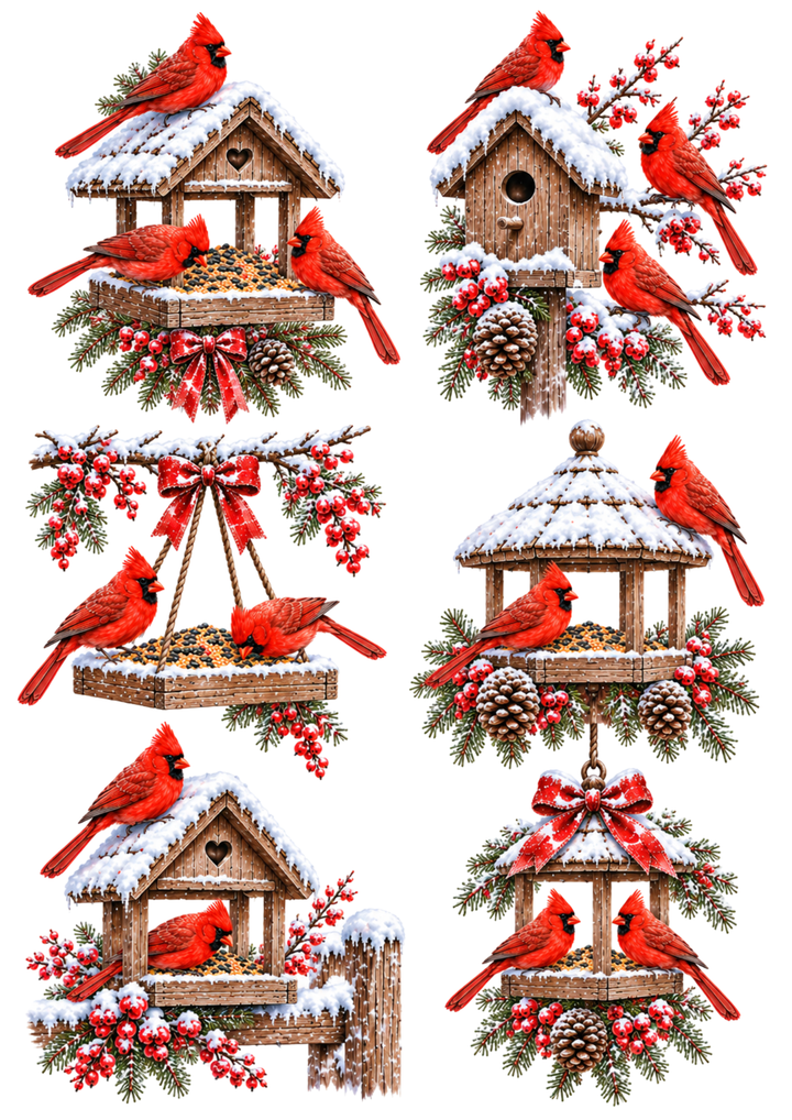 Rice Paper For Decoupage Red Cardinals - Winter Garden Visitors Collage Cat. No 10705