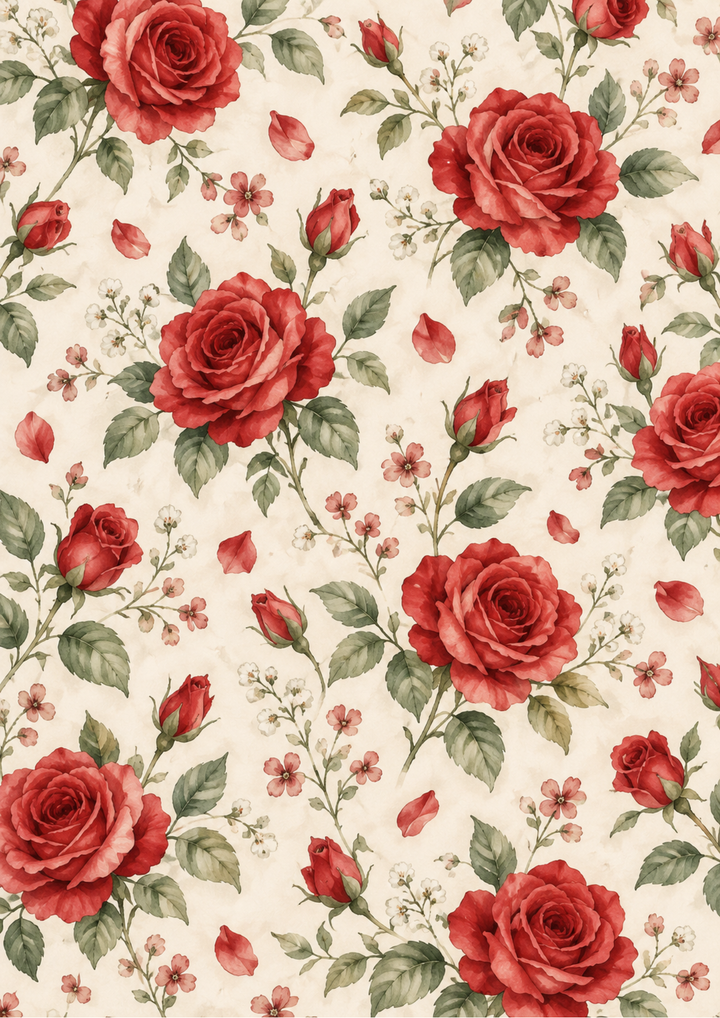 Rice Paper For Decoupage Rose and Foliage Pattern  Background Full  Cat. No 10726