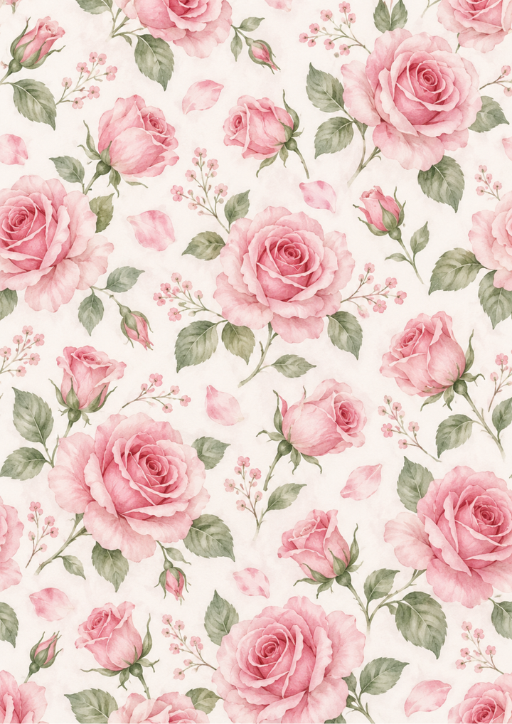 Rice Paper For Decoupage Romantic Watercolour Rose Pattern  Background Full  Cat. No 10727