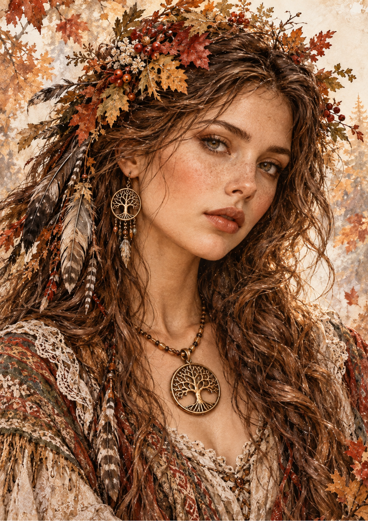 Rice Paper For Decoupage Autumn Forest Maiden Portrait Full Cat. No 10735