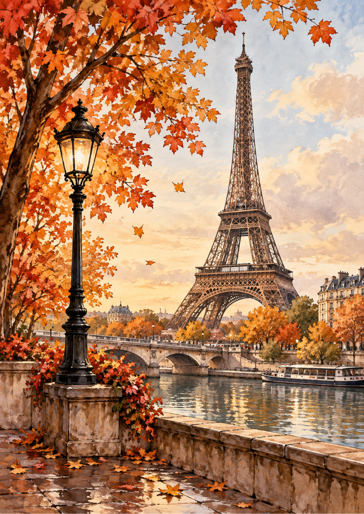 Rice Paper For Decoupage  Autumn Paris by the Seine Full Cat. No 10743