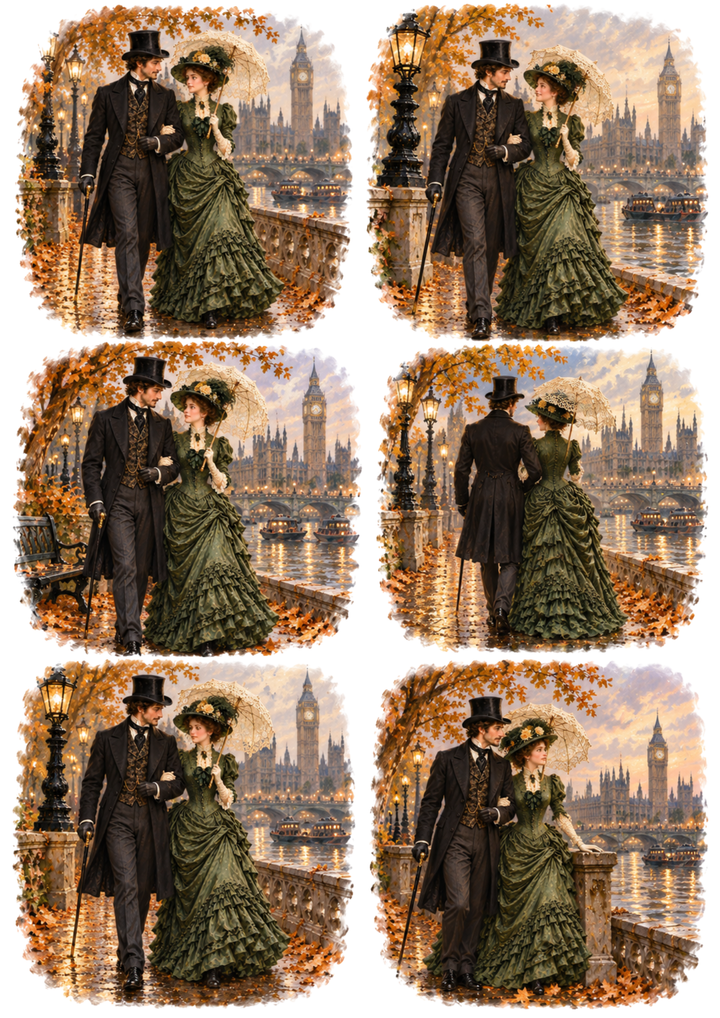 Rice Paper For Decoupage Victorian Autumn Romance by the Thames Collage Cat. No 10749