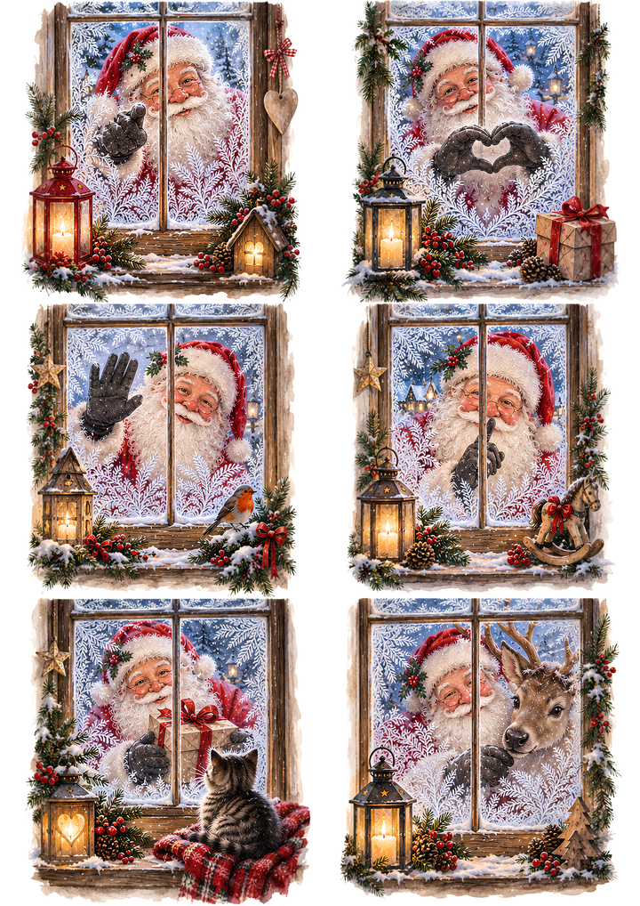 Rice Paper for Decoupage Santa &amp; Frosty Window Collage Cat 10787
