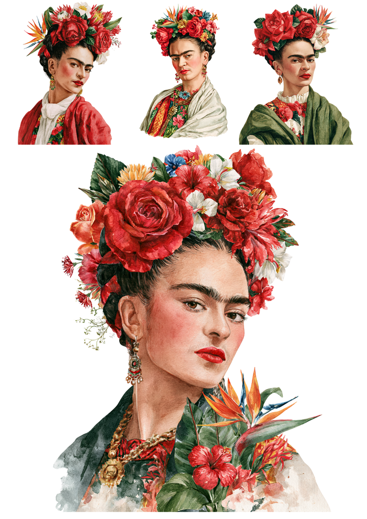 Rice Paper for Decoupage Watercolor Frida Portrait Collage Cat 10788