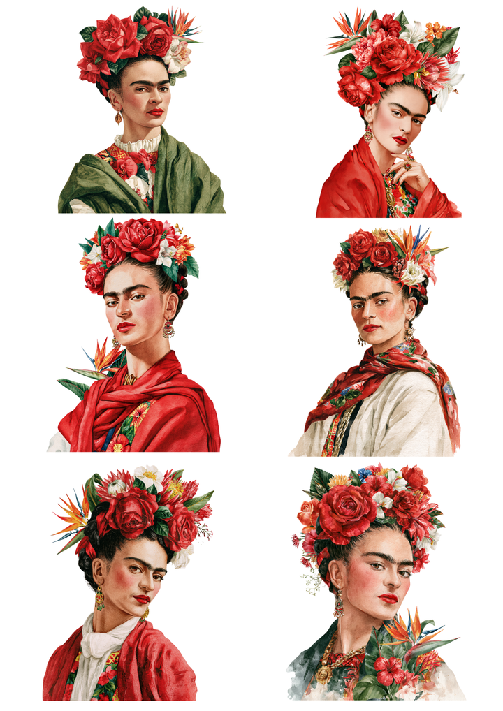 Rice Paper for Decoupage Watercolor Frida Portrait Collage Cat 10789