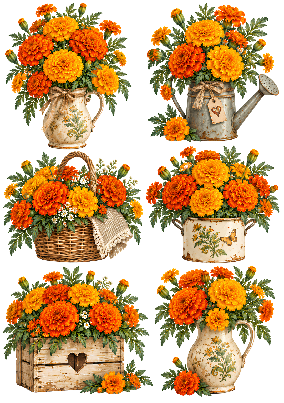 Rice Paper for Decoupage French Country Marigolds Collage Cat 10800