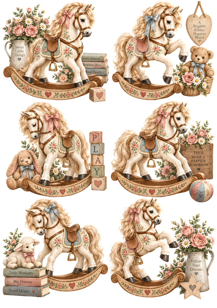 Rice Paper for Decoupage  Rocking Horse Collage Cat 10804