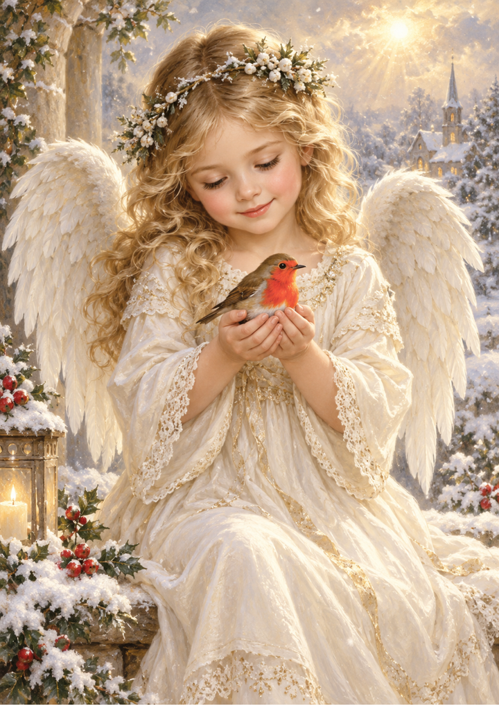 Rice Paper for Decoupage  Christmas Angel with Robin Full Cat 10807