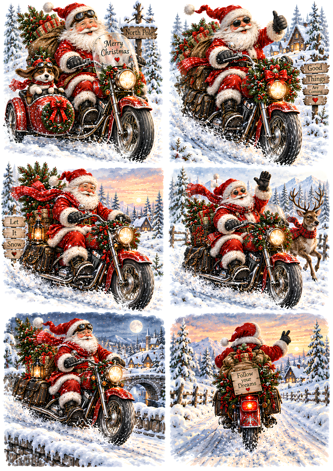 Rice Paper for Decoupage Santa on Motorbike Collage Cat 10812