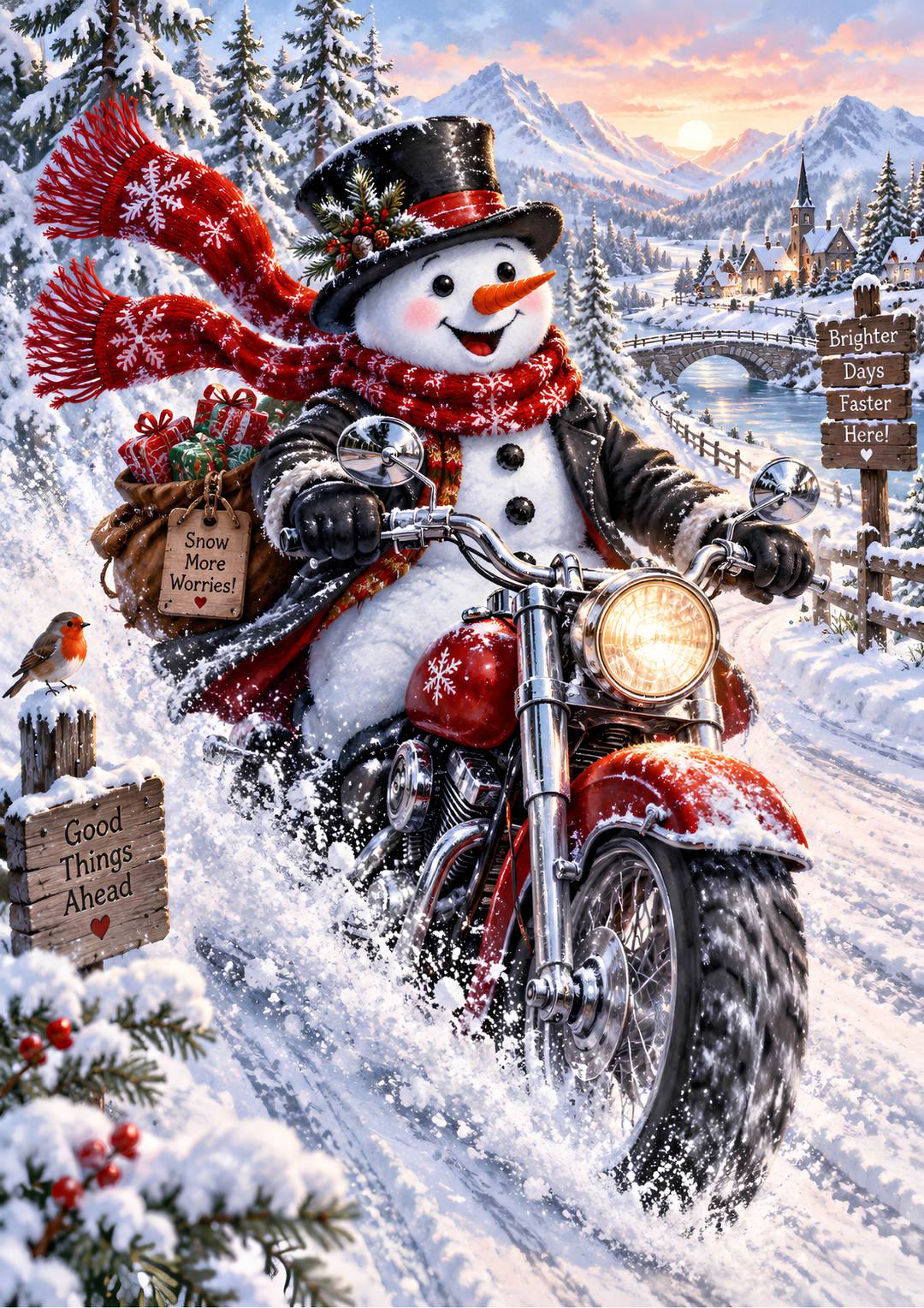 Rice Paper for Decoupage Snowman on Motorbike Full Cat 10816