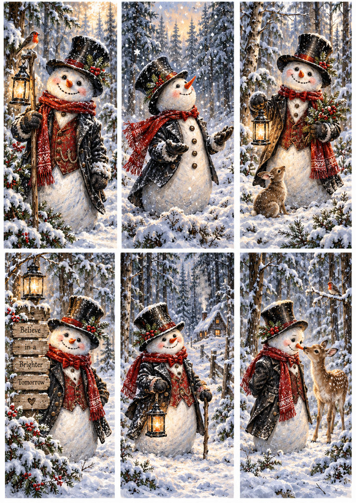 Rice Paper for Decoupage Meet The Snowman Collage Cat 10818