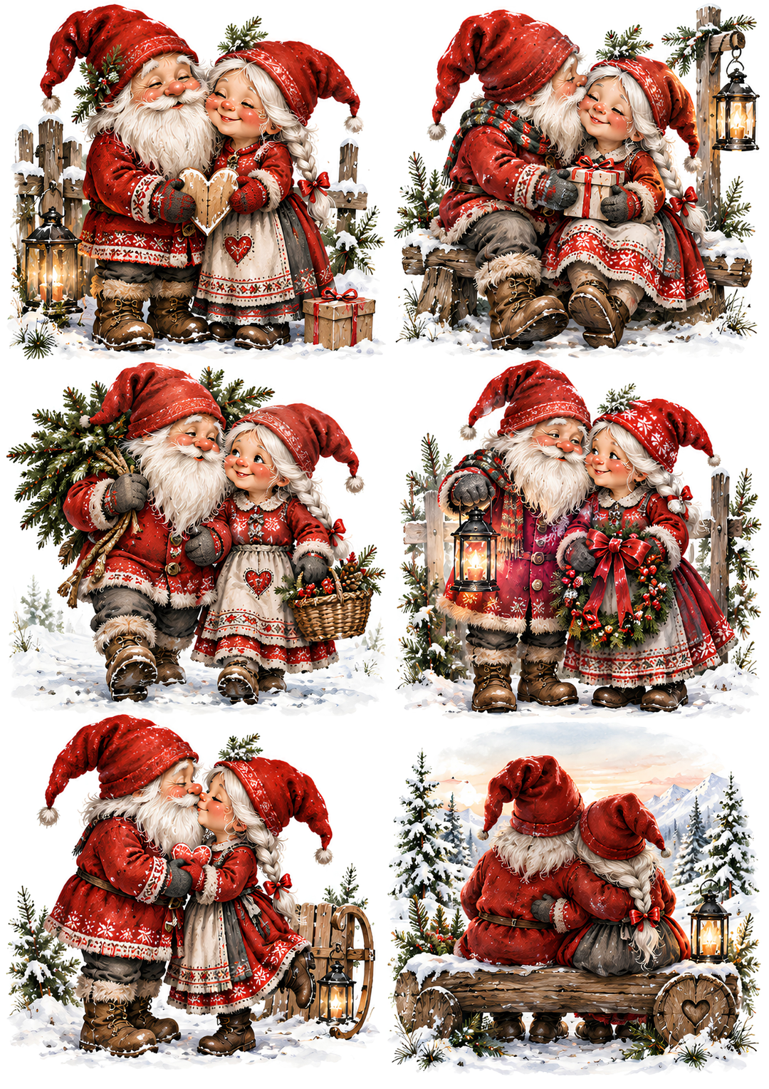 Rice Paper for Decoupage Nordic Gnome Couple on Winter Time Collage Cat 10824