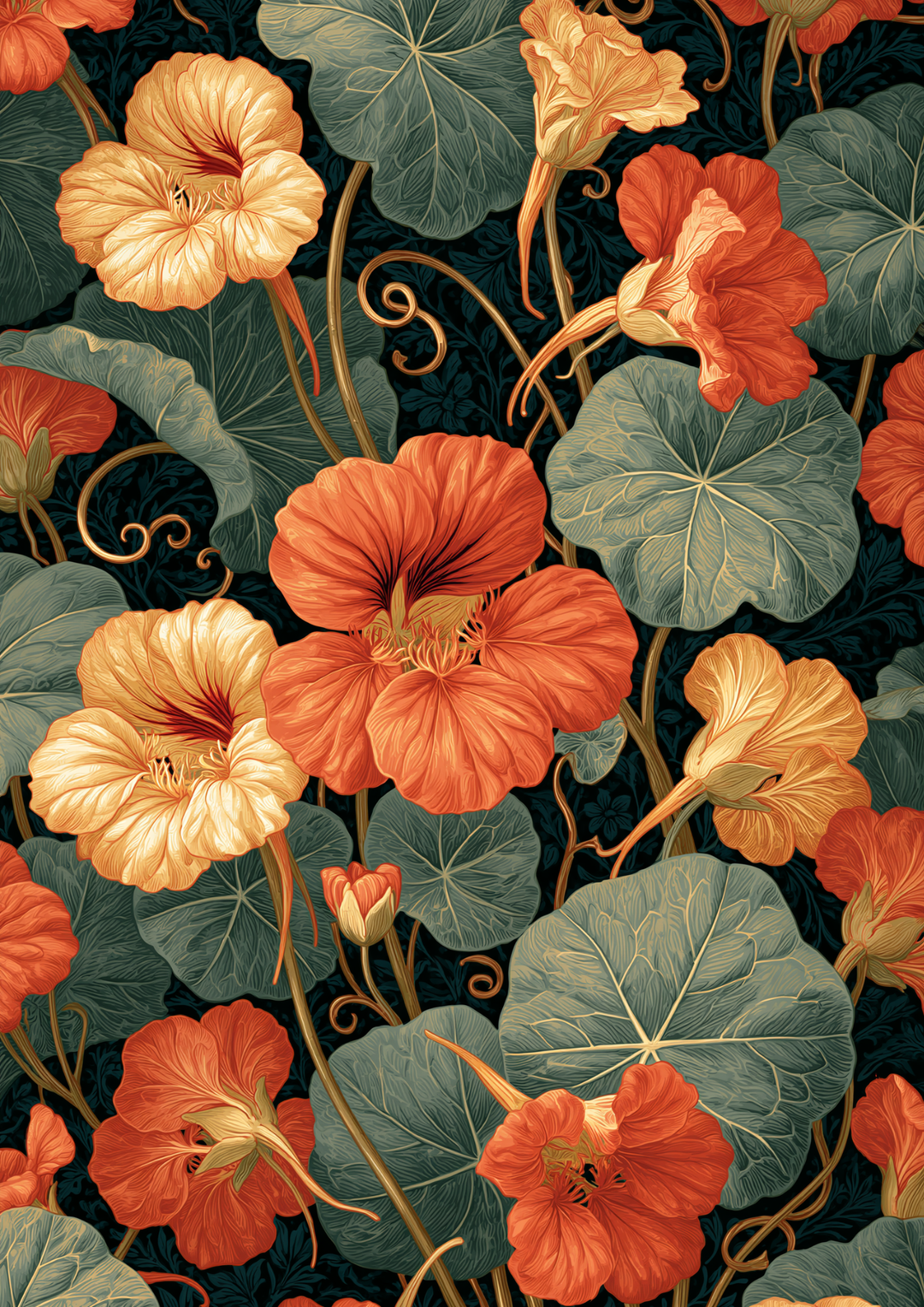 Rice Paper for Decoupage Nasturtium Flowers in William Morris Style Full Cat 10832