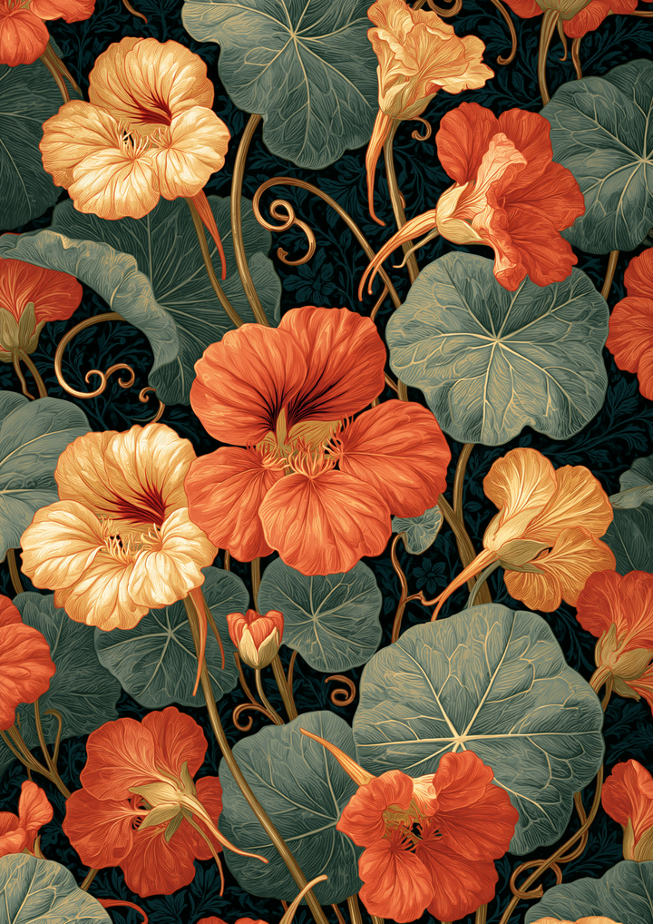 Rice Paper for Decoupage Nasturtium Flowers in William Morris Style Full Cat 10832
