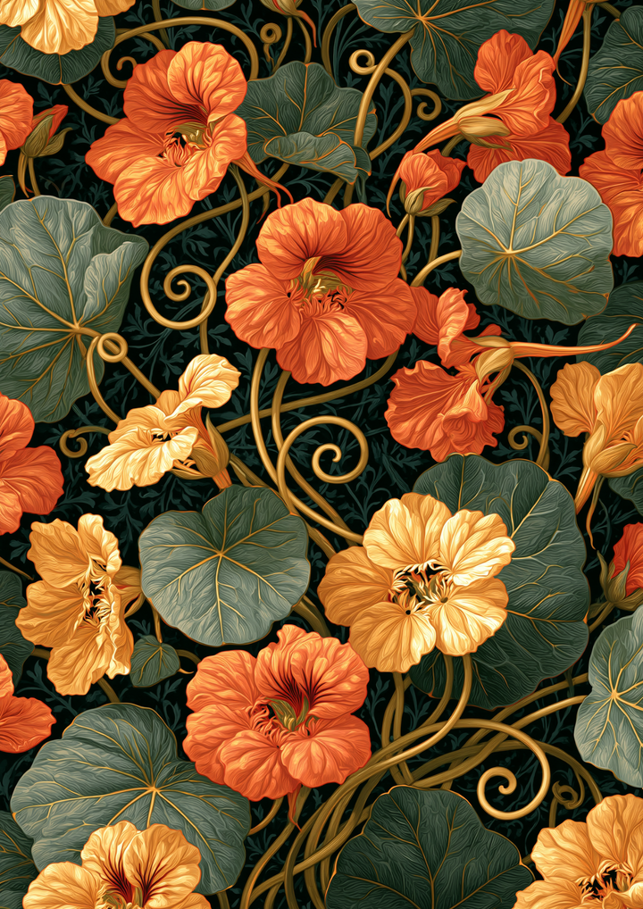 Rice Paper for Decoupage Nasturtium Flowers in William Morris Style Full Cat 10834