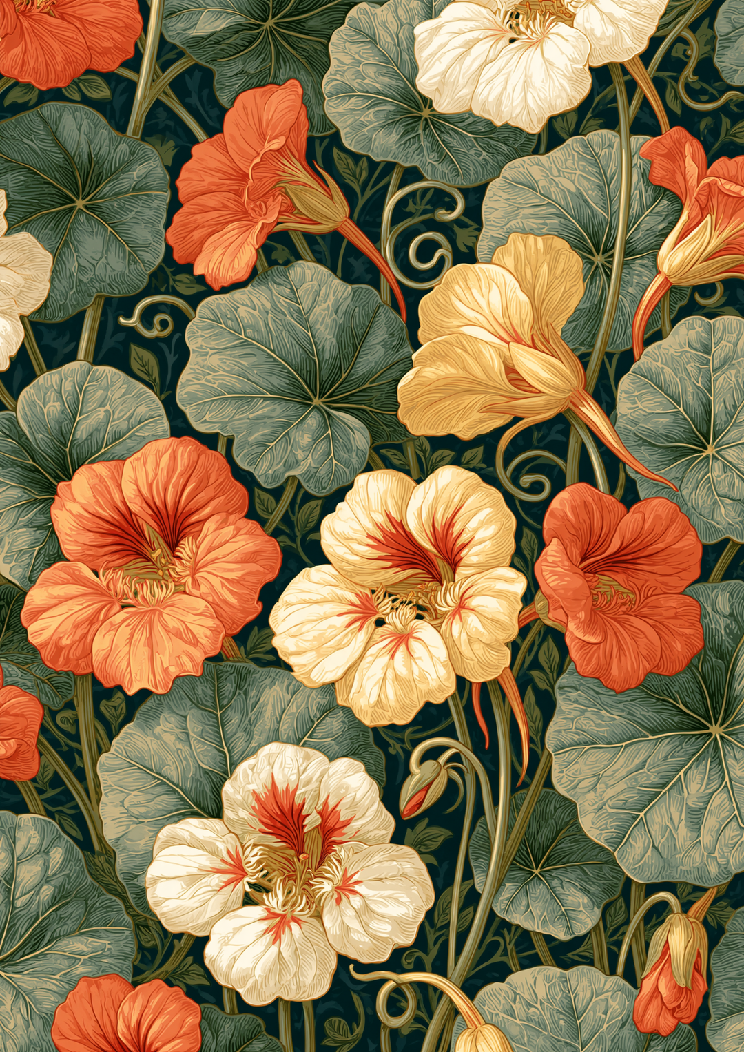Rice Paper for Decoupage Nasturtium Flowers in William Morris Style Full Cat 10835