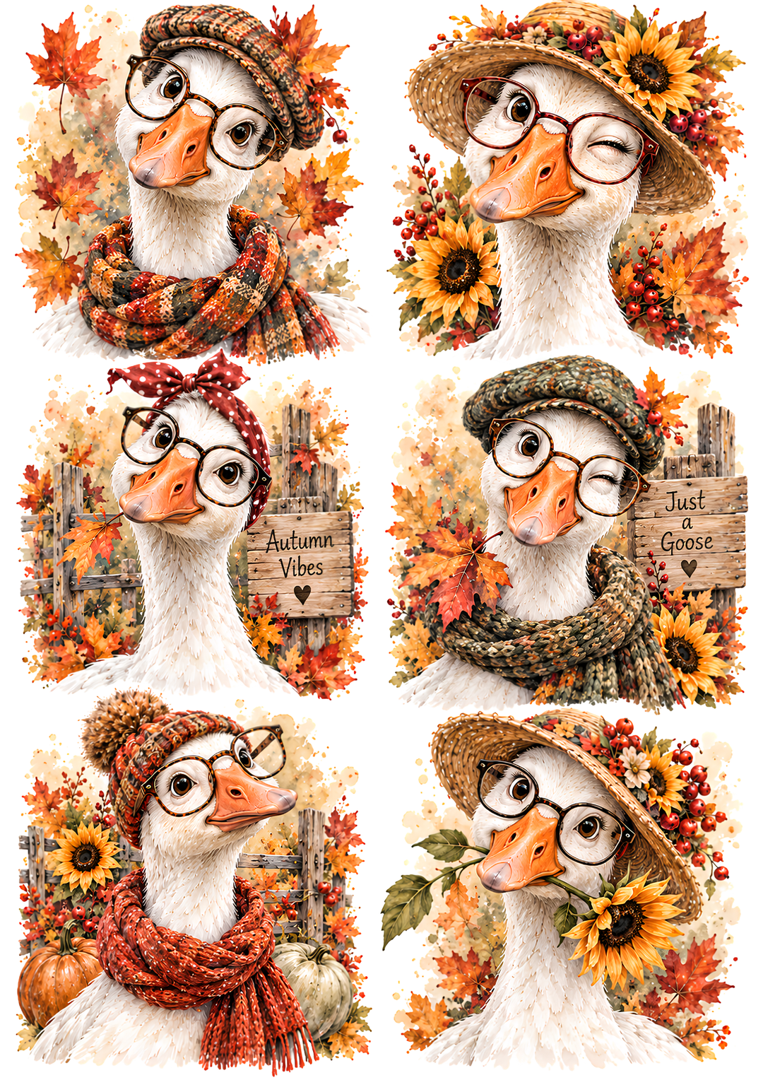 Rice Paper for Decoupage Autumn Goose Portraits Collage Cat 10855