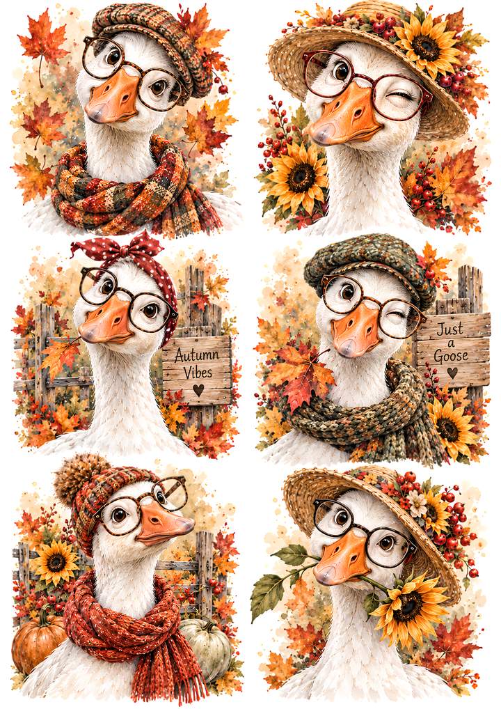 Rice Paper for Decoupage Autumn Goose Portraits Collage Cat 10855
