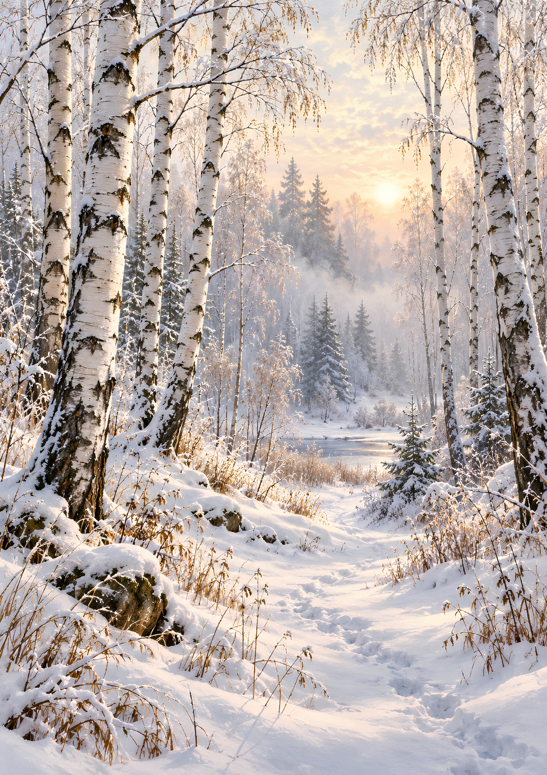 Rice Paper for Decoupage Winter Birch Forest Full Cat 10867
