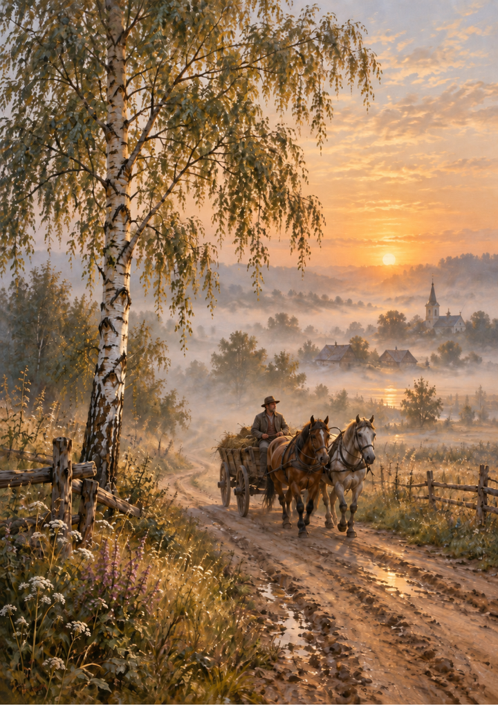 Rice Paper for Decoupage Horse-Drawn Wagon at Sunset Full Cat 10871