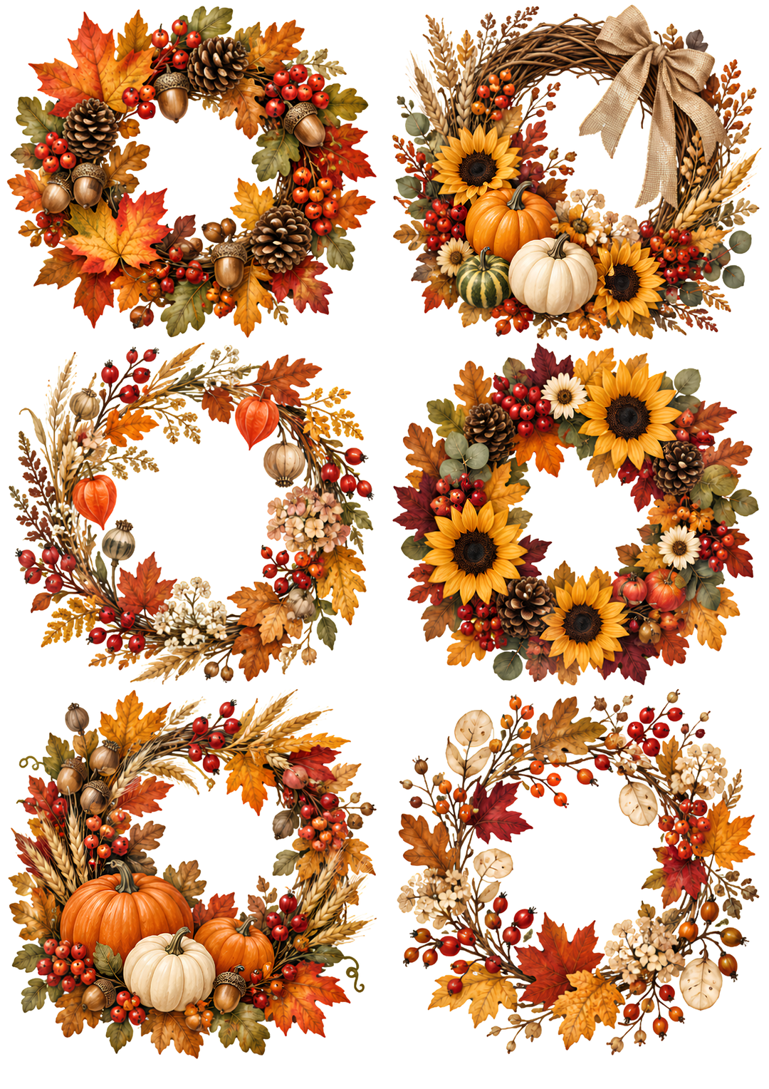 Rice Paper for Decoupage Rustic Autumn Wreaths Collage Cat 10888
