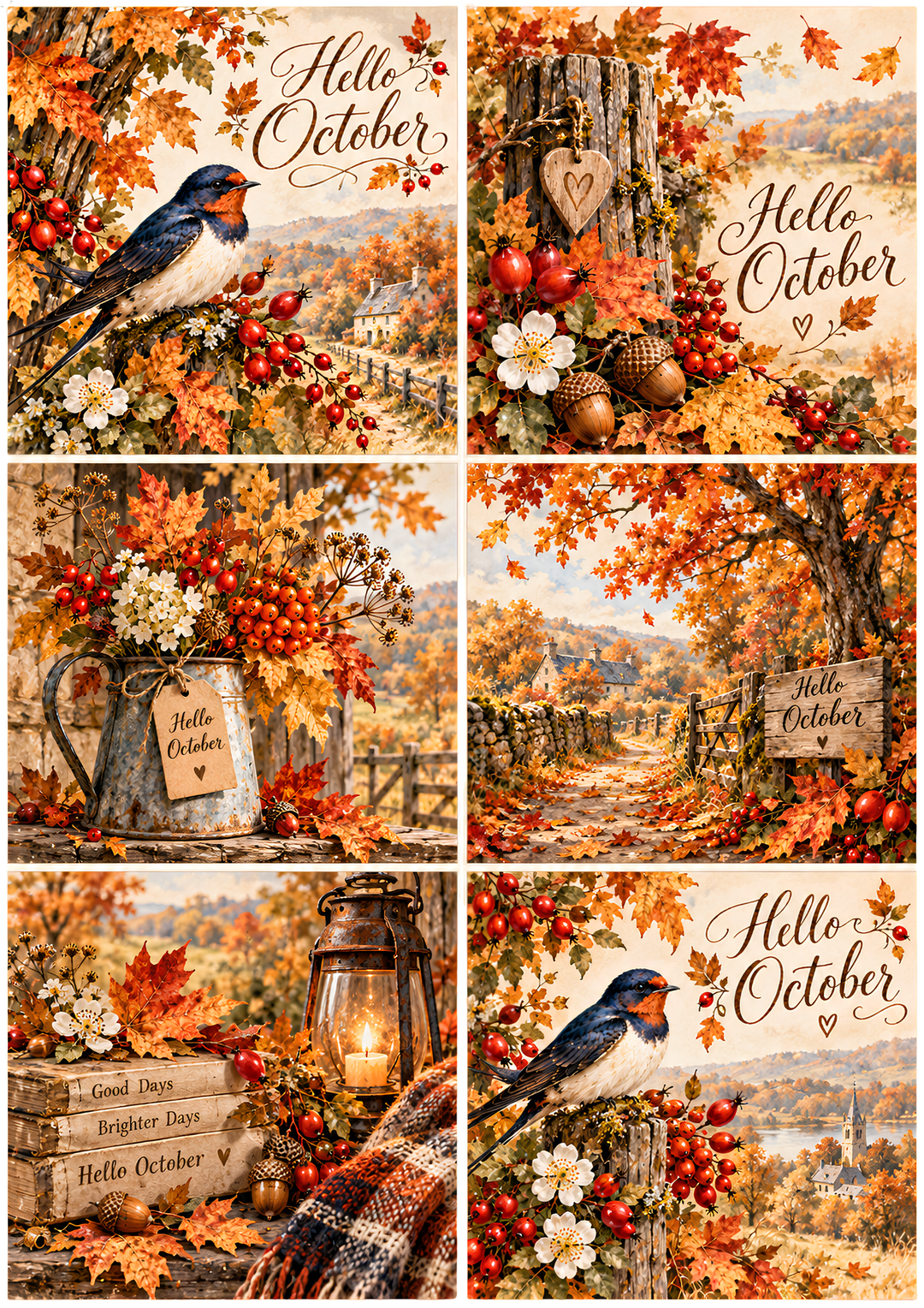 Rice Paper for Decoupage Hello October !  Collage Cat 10898
