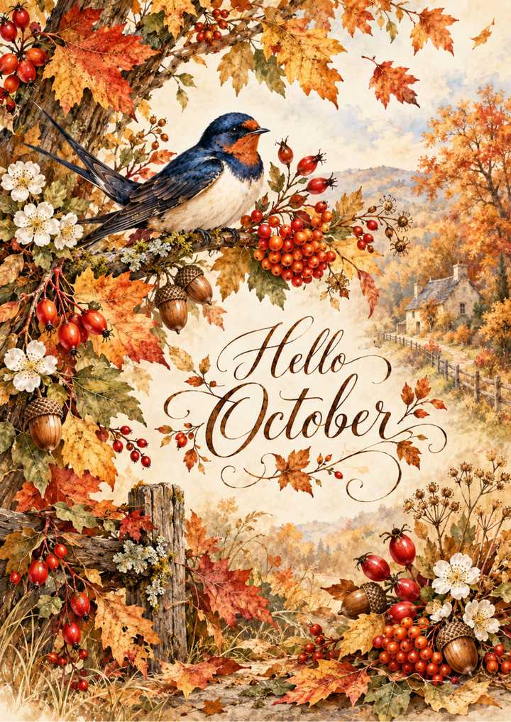Rice Paper for Decoupage Hello October Full Cat 10899