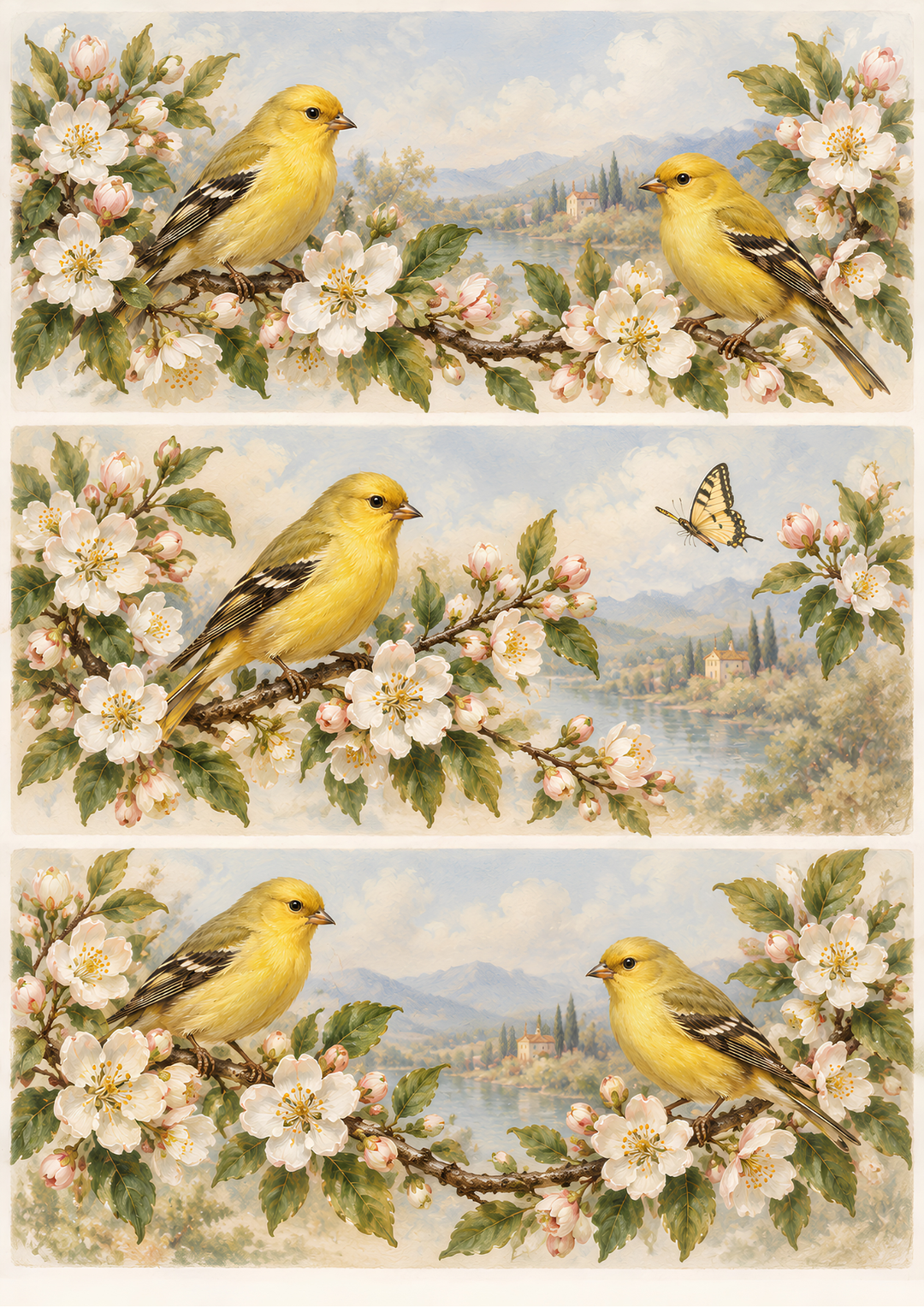 Rice Paper for Decoupage Golden Spring Songbirds Collage Cat 10905