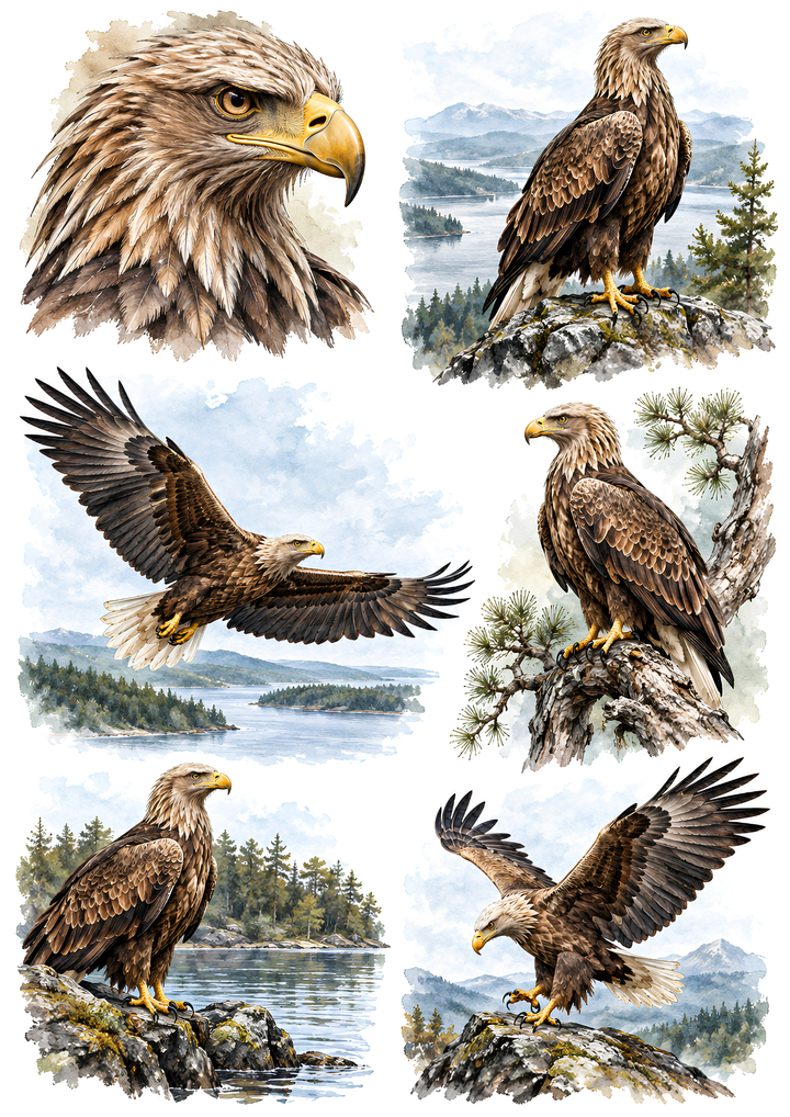 Rice Paper for Decoupage Majestic Eagle Collage Cat 10920
