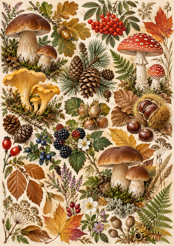 Rice Paper for Decoupage Vintage Autumn Woodland Botanical Collection Full Cat 10925