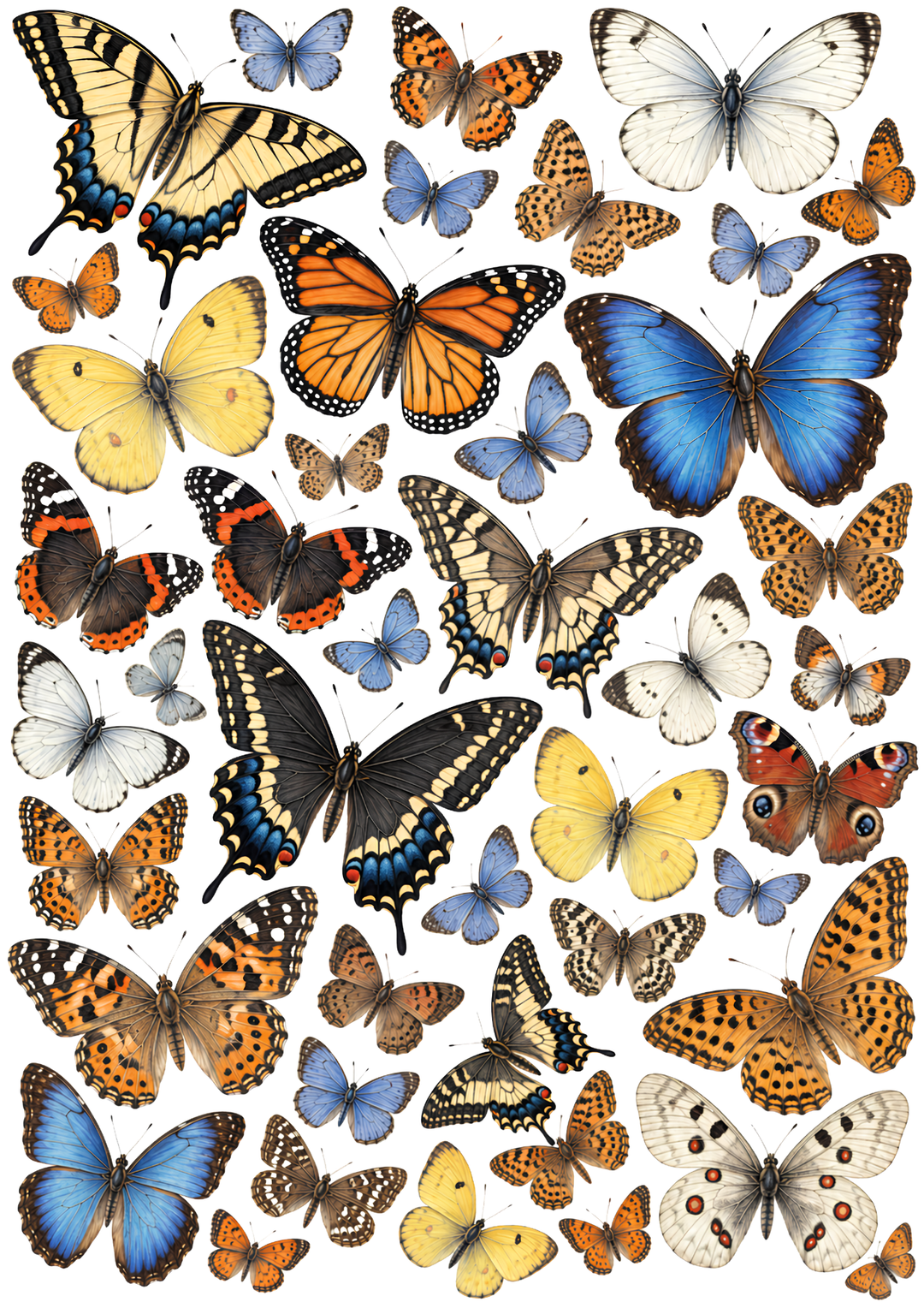 Rice Paper for Decoupage Blue Morphos and Swallowtails Collage Cat 10929