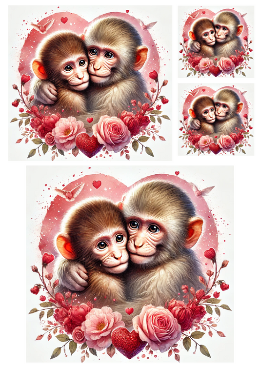 Reispapier für Decoupage Monkeys in Love Collage Katze Nr. 4051