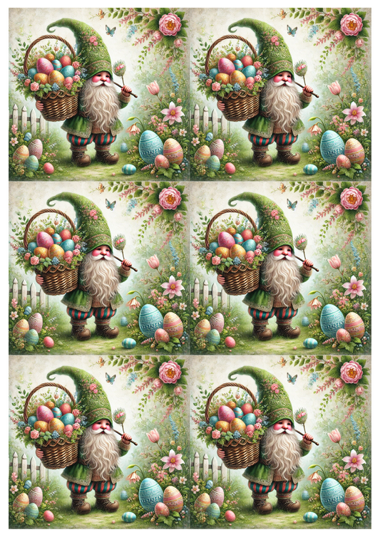 Reispapier für Decoupage, Kobold mit Osterkorb, 3 Collagen, Kat. Nr. 4061