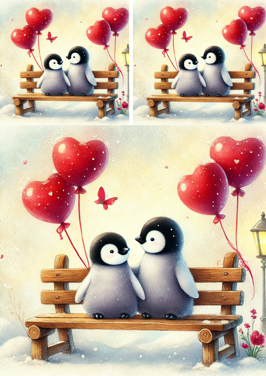 Reispapier für Decoupage Pinguine in der Liebe Collage Katze Nr. 4077