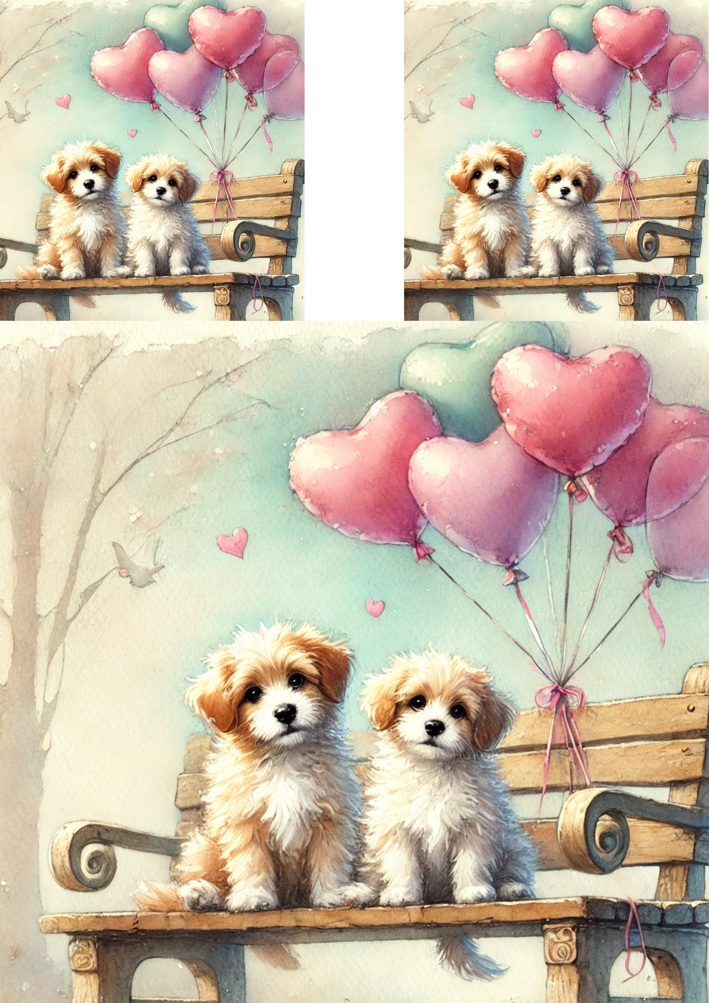 Reispapier für Decoupage, verliebte Hunde, Collage, Katze Nr. 4079