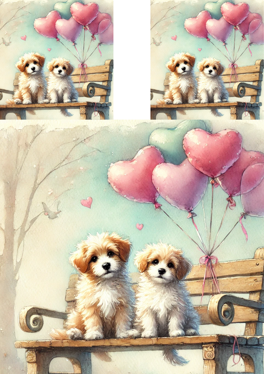 Reispapier für Decoupage, verliebte Hunde, Collage, Katze Nr. 4079