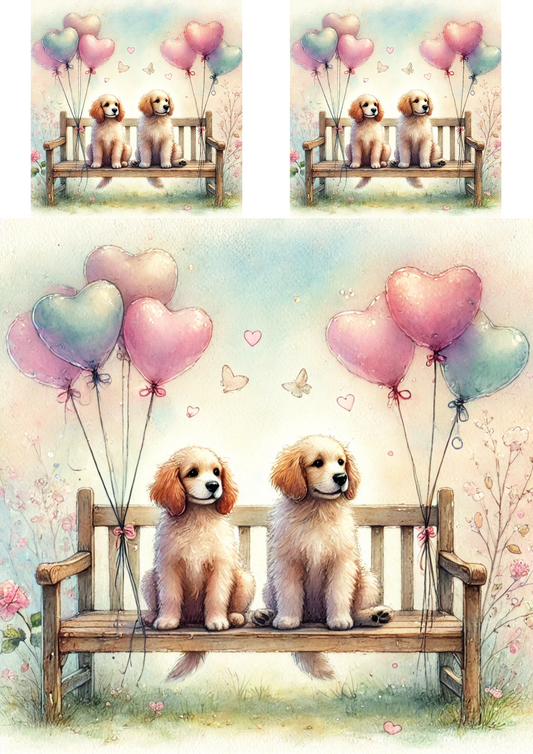 Reispapier für Decoupage Dogs in Love 2 Collage Katze Nr. 4080