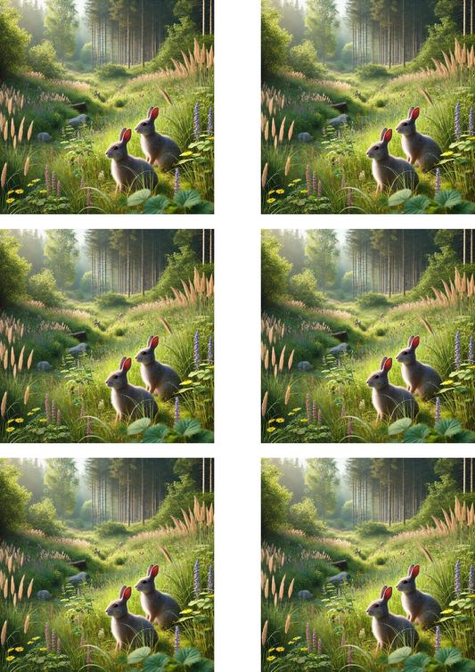 Rice Paper For Decoupage Rabbit and Hare in the Forest 5 Collage Cat No. 4117