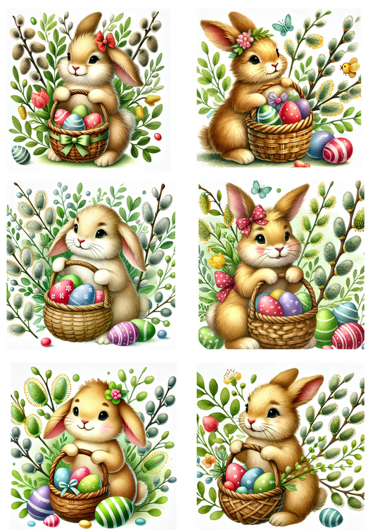 Reispapier für Decoupage Hase mit Osterkorb 4 Collage Kat. Nr. 4122