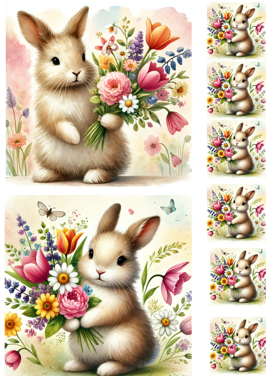 Reispapier für Decoupage Osterhasen Collage Katze Nr. 4124