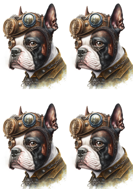 Reispapier für Decoupage Französische Bulldogge Steampunk Hund Collage Katze Nr. 4144
