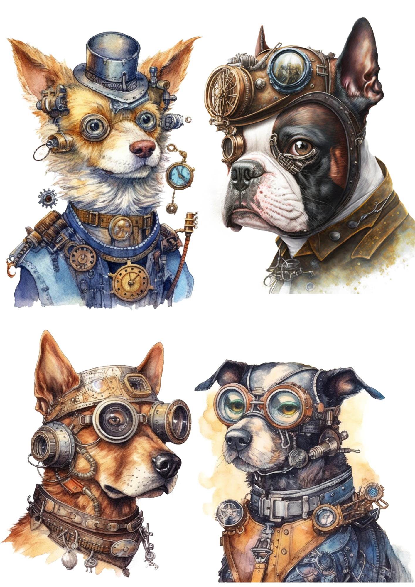 Reispapier für Decoupage Verschiedene Hunde Steampunk Collage Katze Nr. 4145