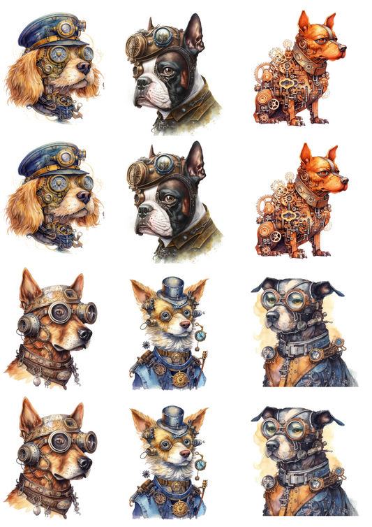 Reispapier für Decoupage Verschiedene Hunde Steampunk Collage Katze Nr. 4147