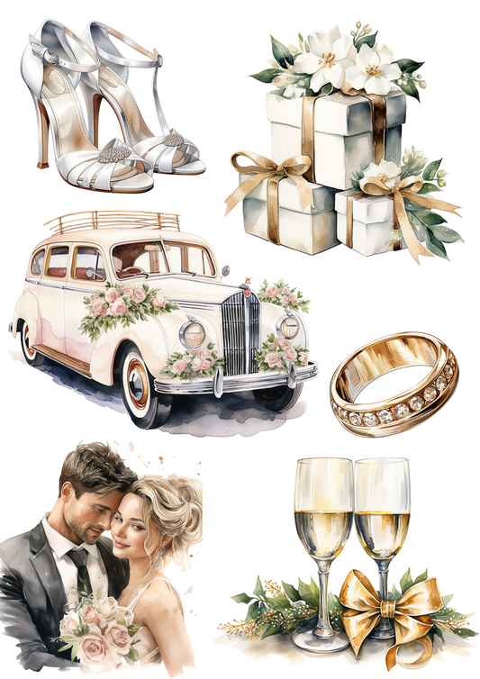 Reispapier für Decoupage Hochzeitskomposition Aquarellcollage Kat. Nr. 4169